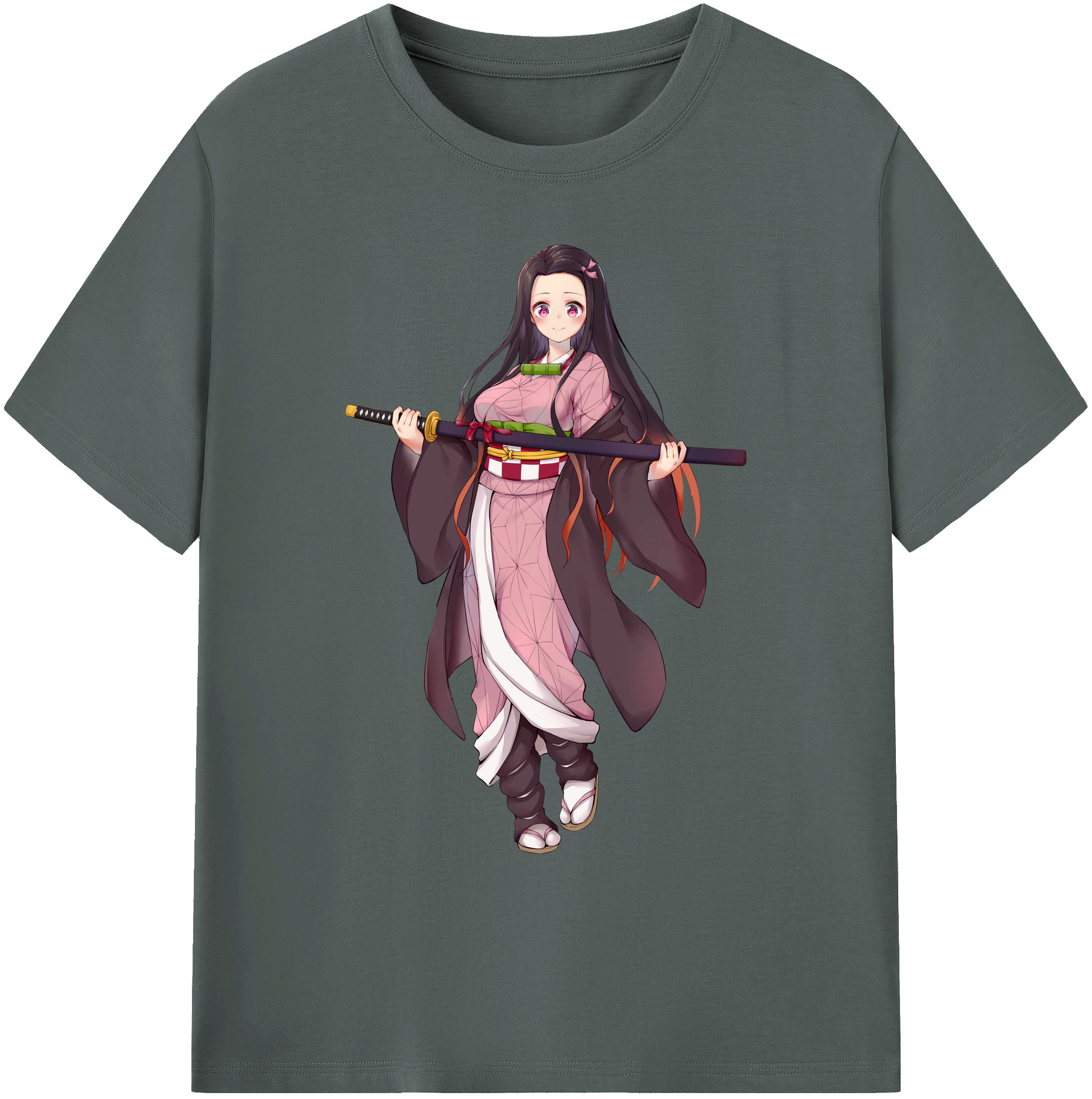 （画像用） 鬼滅の刃（きめつのやいば）竈門 禰󠄀豆子／かまど ねずこ Kamado Nezuko 綿100％ メンズ半袖Tシャツ｜肌触りやわらか＆通気性